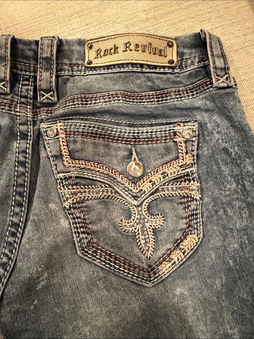 Rock Revival “LUZ” Distressed Boot Cut Light Blue Flare Jeans - Picture 4 of 7